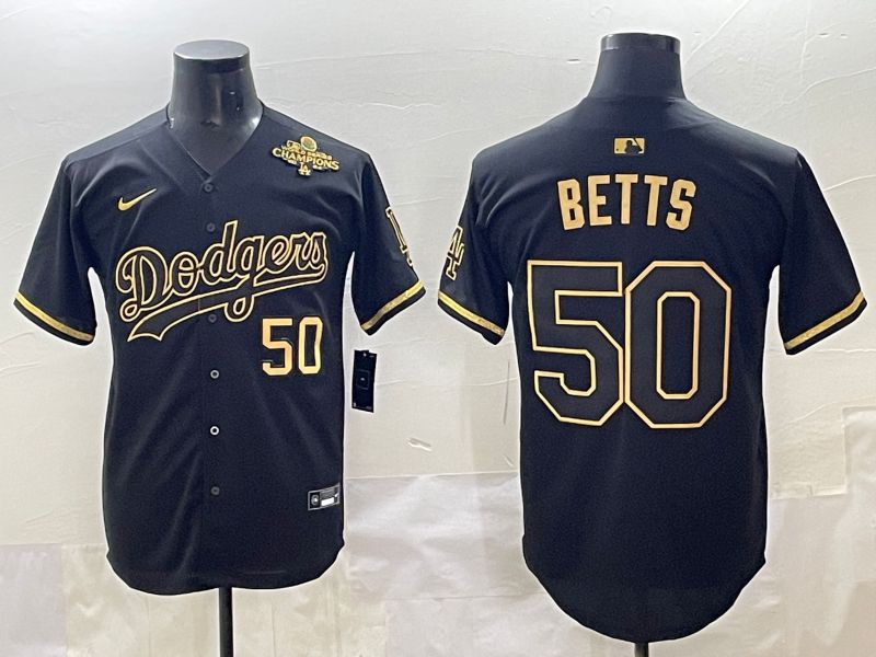Men 2025 Los Angeles Dodgers #50 Betts Black Gold Five generations Nike MLB Jersey style 4->los angeles dodgers->MLB Jersey